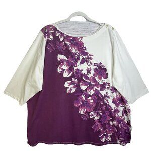 Jessica London‎ Womens Size 4X Purple White Floral 3/4 Sleeve Pullover Top New